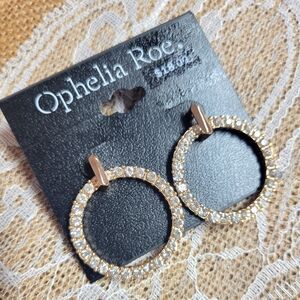Ophelia Roe pierced post earrings rhinestone circle gold tone